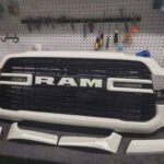 White RAM Truck Grille with Black Lettering | Premium Front Grille